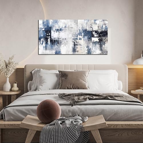Prepeyssee White and Blue Abstract Canvas Wall Art for Living Room Bedroom Home Office Large Modern Grey Abstract Canvas Prints Picture Ready to Hang Size 20x40 - color: white, size: 20"L x 40"W
