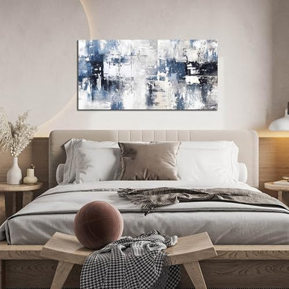 Prepeyssee White and Blue Abstract Canvas Wall Art for Living Room Bedroom Home Office Large Modern Grey Abstract Canvas Prints Picture Ready to Hang Size 20x40 - color: white, size: 20"L x 40"W
