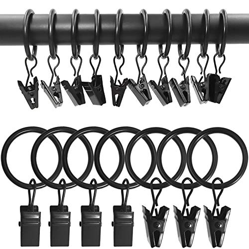 100 Pack Metal Curtain Rings with Clips, 1 in ID, Black - color: Black, size: 1" I D 100 Pack