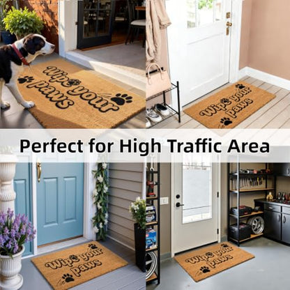 Natural Coco Coir Welcome Doormat 17x30 Wipe Your Paws Dog Door Mat - color: Wipe Your Paws