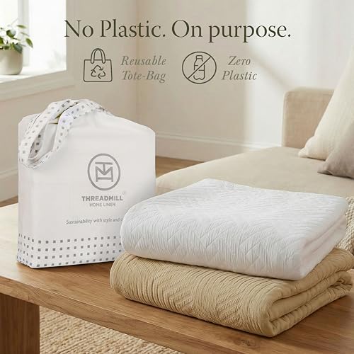 Threadmill Luxury Cotton Blankets for Queen Size Bed | All-Season 100% Cotton Queen Size Blanket | Criss Cross Jacquard Cozy Lightweight, Soft Breathable Coverlet fits Full Size Bed, 90x92 | White - color: Classic White, size: Queen / Full