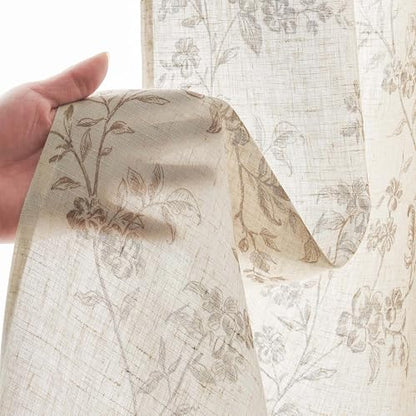 jinchan Taupe Linen Floral Kitchen Tier Curtains and Valance Set 3 Pieces - color: Alisa | Taupe on Linen, size: 26"W x 36"L (Pack of 3)