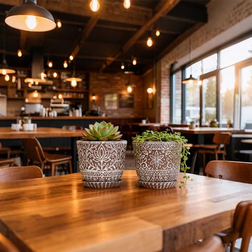 Gepege Ceramic Plant Pots, 6 Inch Indoor Planters with Drainage & Saucers - color: Brown-a, size: 6 Inch - Set of 2