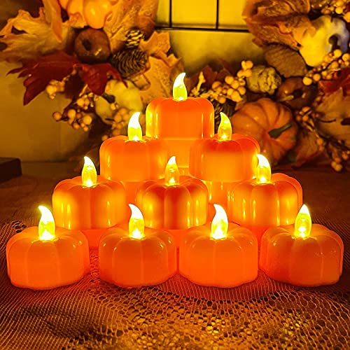 12 Pack Halloween Decorations Pumpkin Tea Lights Candles Battery Operated