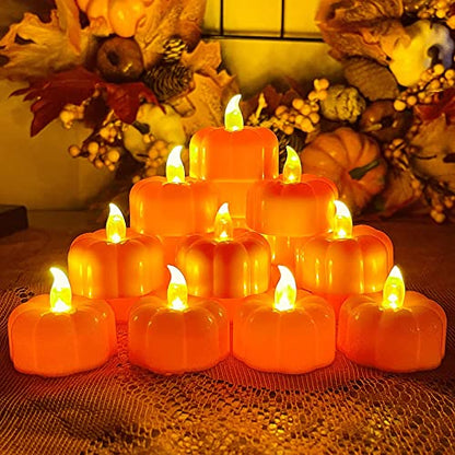 12 Pack Halloween Decorations Pumpkin Tea Lights Candles Battery Operated