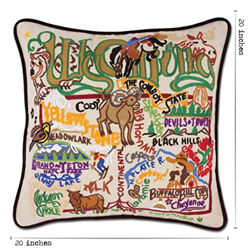 Catstudio Wyoming Hand Embroidered Decorative Throw Pillow - color: Wyoming