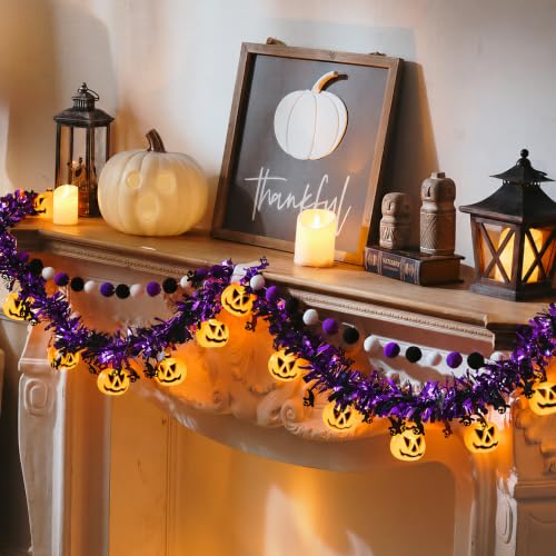 Halloween Garland with Lights, Halloween Tinsel Garland 10FT 20LED - color: Black Purple