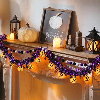 Halloween Garland with Lights, Halloween Tinsel Garland 10FT 20LED - color: Black Purple