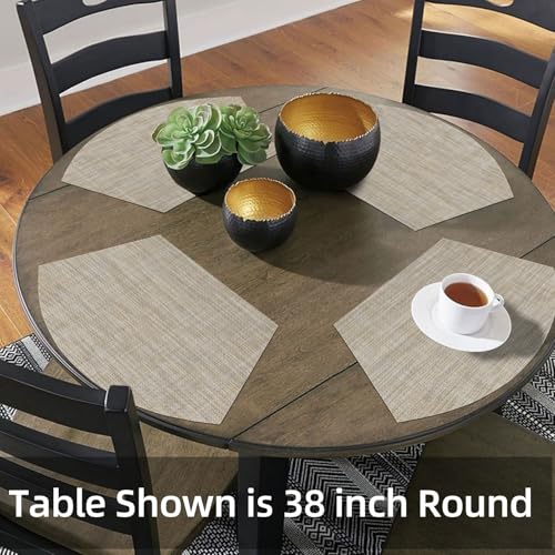 SHACOS Wedge Placemats Set of 4 for Small Round Table Woven Vinyl Curved Placemats Wipe Clean Circle Table Mats Indoor Outdoor, Beige - color: Linen Beige