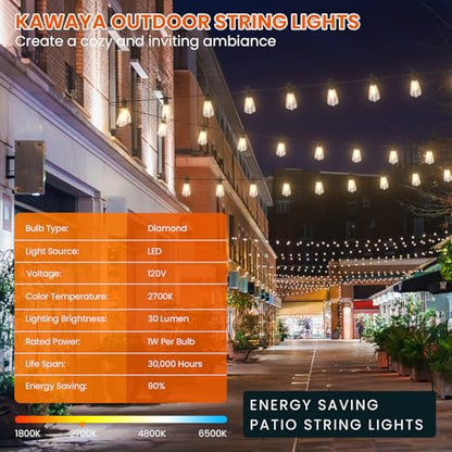 Kawaya ST38 Outdoor String Lights 200FT for Patio Garden Porch Bistro Cafe - size: 200FT