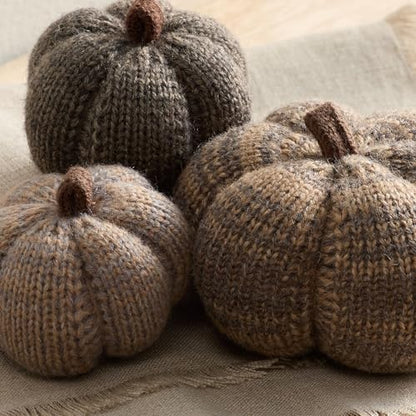Set of 3 Cozy Mini Knit Pumpkins (Cobblestone Multi-Size Set) - color: Cobblestone Multi-sized