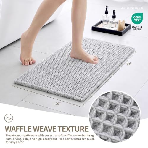 Waffle Bath Mat with Tassels 32x20 Non Slip Absorbent, Light Grey - color: Light Grey, size: 32" X 20" (Bathroom Rug)
