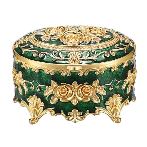 Hipiwe Vintage Jewelry Box Oval Trinket Ring Display Case, Antique Green - color: Green, size: Small