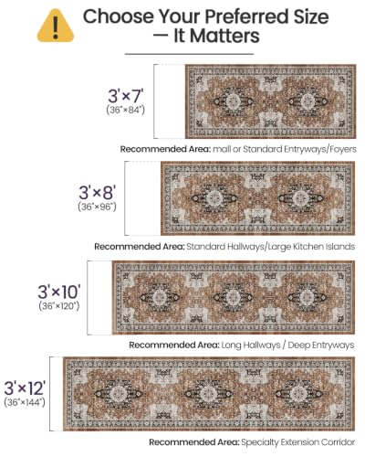 DEXI 3x7 Runner Rug for Hallway Non Slip Washable, Vintage Floral, Brown - color: Brown, size: 3' x 7' (Runner)