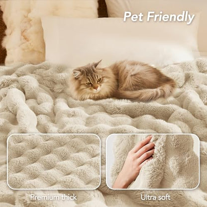L'AGRATY Faux Rabbit Fur Throw Blanket for Couch, 90'' x 90'' Almond White - color: Almond White, size: 90" x 90"