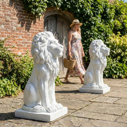 Lion Statue, Outdoor Garden Statues 27in Tall, White - color: White
