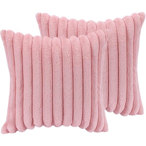 COTEY 16x16 Decorative Faux Fur Throw Pillow Covers Set of 2- Pink - color: Pink, size: 16" x 16" (Pack of 2)