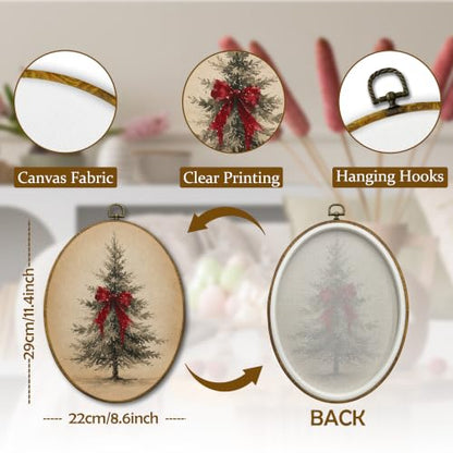 Mcehtle Red Coquette Bow Christmas Tree Wall Art Decor Framed 8.6x11.4 - color: 43