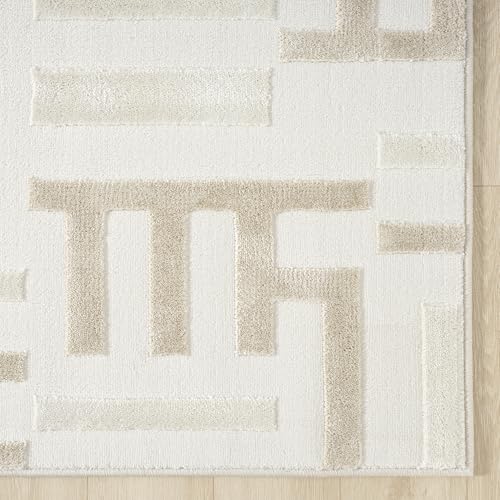 Abani Beige Area Rug - 4' x 6' - Living Room & Bedroom - Geometric Maze Design - Indoor Use - Easy to Clean, Stain Resistant, Non-Shedding - Neutral Collection. - size: 4' x 6' (Rectangular)