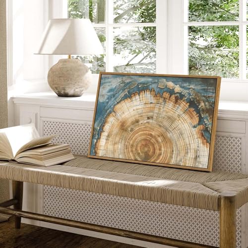 BingruiArt Faux Wood Tree Ring 08 Canvas Wall Art 16x24 Framed - color: Tree Ring - 08, size: 24"L x 16"W