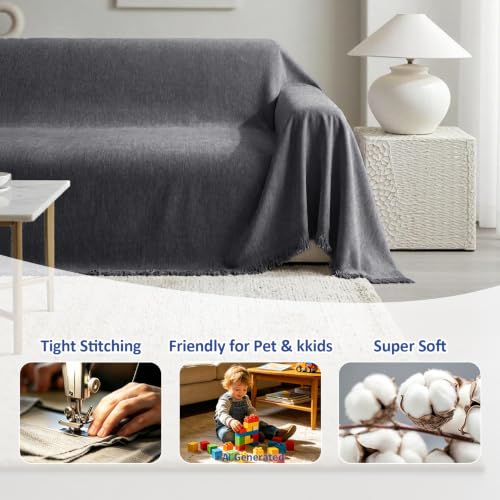 Chenille Couch Cover for Dogs Washable Boho Throw Blanket Washable - color: 01 Dark Gray, size: 71"×118"