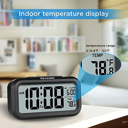 Peakeep Night Light Digital Alarm Clock Battery Operated Indoor Temperature - color: Black