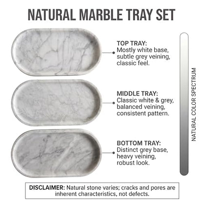 YKAJO Carrara White Gray Oval Marble Tray, 11.8x5.9 Perfume Organizer Dish - color: Carrara White Gray, size: 11.8" x 5.9" x 0.6"