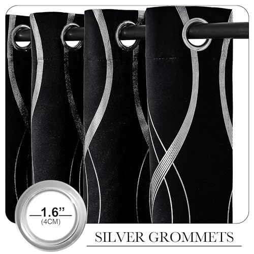 NICETOWN Black Out Grommet Pattern Curtain Panels 84 inches Long - color: 1 - Black, size: 52"W x 84"L (Pack of 2)