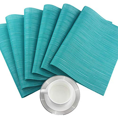 PIGCHCY Placemats,Durable Heat Resistant Placemats for Dining Table,Washable Woven Vinyl Kitchen Placemats Set of 4 (18 x 12 inches, Turquoise) - color: C: Blue Turquoise, size: 4 Placemats