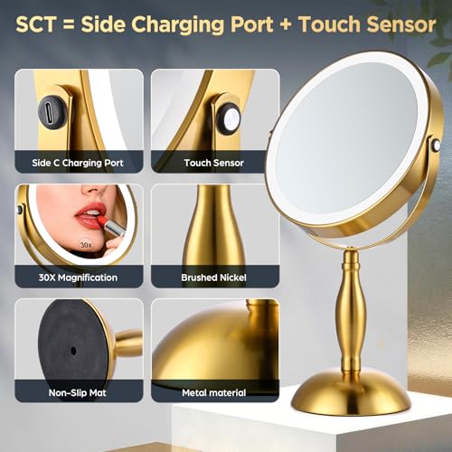 Makeup Mirror with Lights, 30X Golden Magnifying Mirror - color: Gold