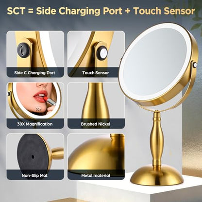 Makeup Mirror with Lights, 30X Golden Magnifying Mirror - color: Gold