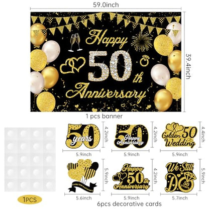 Black Gold Happy 50th Wedding Anniversary Party Decorations Supplies Kit