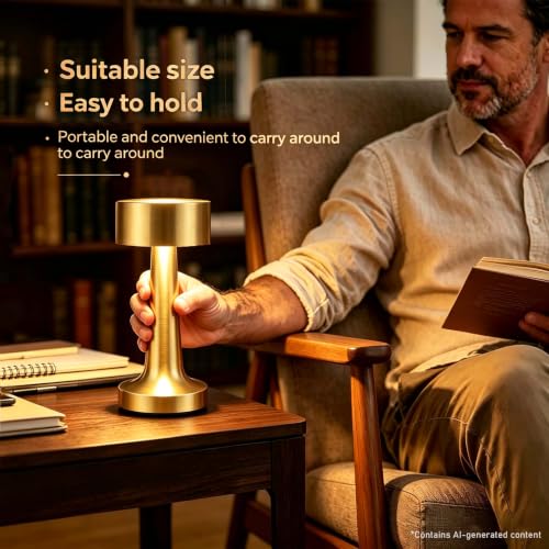 HPUFKOT Portable LED Table Lamp, 3-Levels Brightness Metal Desk Lamp,3 Color Touch Control RechargeableLamp, Ideal Bedside Lamp for Nightstand, Bedroom,Living Room (Light Golden) - color: Light Golden