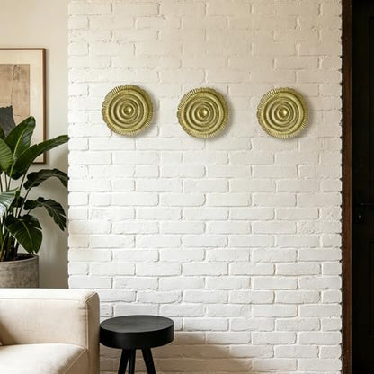 Metal Wall Sculpture, 10'' Round Textured Radiant Sunburst Wall Decor - color: 053C-Yellow