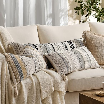 Kevin Textile Boho Tufted 12x24 Inch Lumbar Pillow Cover 1 Pack, Beige - color: Beige, size: 24" x 12" (Pack of 1)