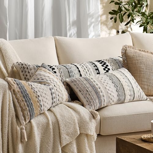Kevin Textile Boho Tufted 14x36 Inch Lumbar Pillow Cover 1 Pack, Green - color: Green, size: 36" x 14" (Pack of 1)