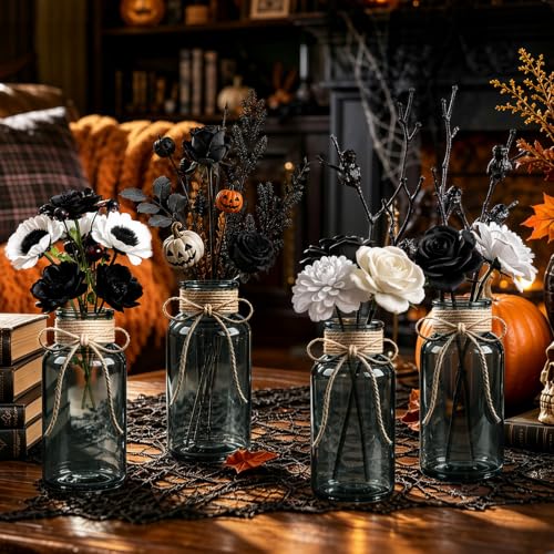 Mason Jar Glass Vases 6 Pack, Black Flower Vase for Centerpieces - color: Black