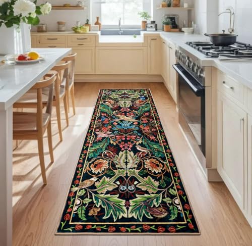 nesrt Jungle Runner Rug for Hallway 2x6, Botanical Washable Soft Boho Floral Kitchen Laundry Rug Non-Slip, Forest Animal Birds Low Pile Throw Carpet Runner for Entryway Bedroom Bathroom (Dark Green) - color: Dark Green, size: 2' x 6' (Rectangular)
