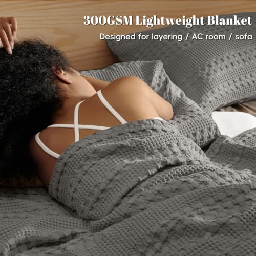 PHF Lightweight 100% Cotton Waffle Throw Blanket for Couch, Dark Grey - color: 12 Dark Grey, size: Throw(50"x60")