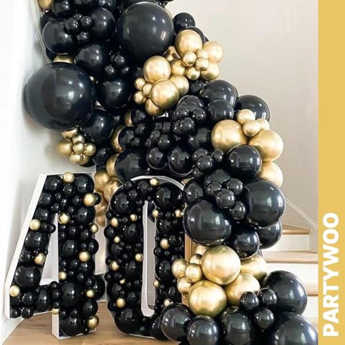 PartyWoo Black and Gold Balloons 66pcs 12 Inch Black White Gold Balloons - color: Black-3319