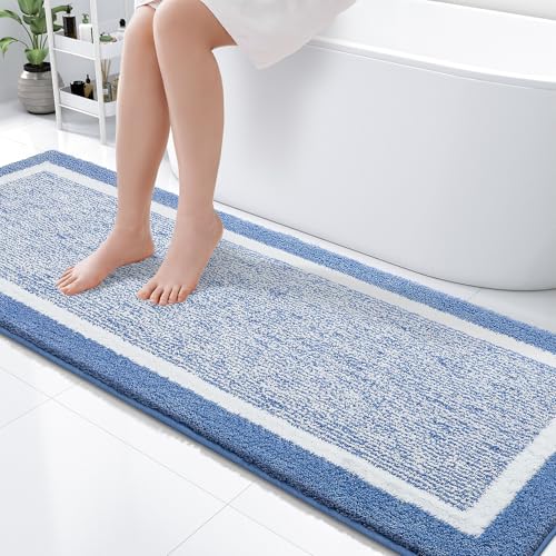 OLANLY Bathroom Runner Rugs 70x24, Extra Long Bath Mats for Bathroom, Blue - color: Blue and White, size: 70" X 24"
