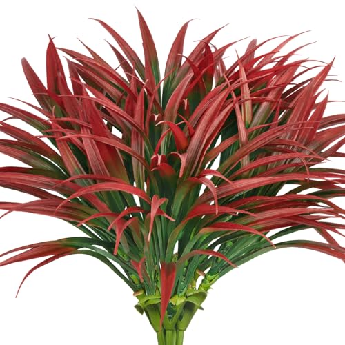 Ouddy Decor 20 Pcs Fake Outdoor Plants Artificial Fall Grass Stems, Red - color: Red