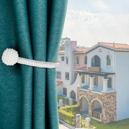 8 Pack Magnetic Curtain Tiebacks with Pearls,Modern Curtain Holdbacks Strap - color: Gray