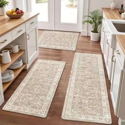 Pauwer Anti Fatigue Kitchen Floor Mats Set of 3, Cushioned Rug, Light Brown - color: Light Brown