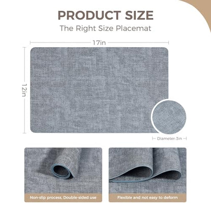 NCUE Vinyl Placemats Set of 4, 17"x12" Wipeable Place Mats with Coasters - color: Light Blue, size: Set of 4