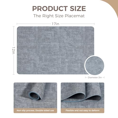 NCUE Vinyl Placemats Set of 12, 17"x12" Wipeable Place Mats with Coasters - color: Light Blue, size: Set of 12