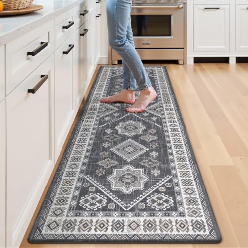 Ileading Anti Fatigue Kitchen Mat, Non Slip Cushioned Standing Floor Mat, Waterproof Kitchen Runner Rug, Farmhouse Comfort Padded Mat for Sink, Laundry, Office, Grey, 24''x71'' - color: Grey
