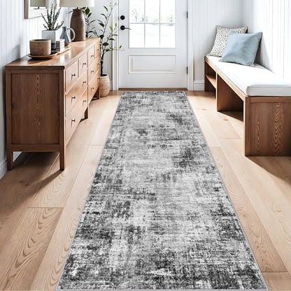 Modern Abstract 2x10ft Runner Rug: Washable Non Slip Kitchen Rugs Black - color: Black, size: 2' x 10' (Runner)