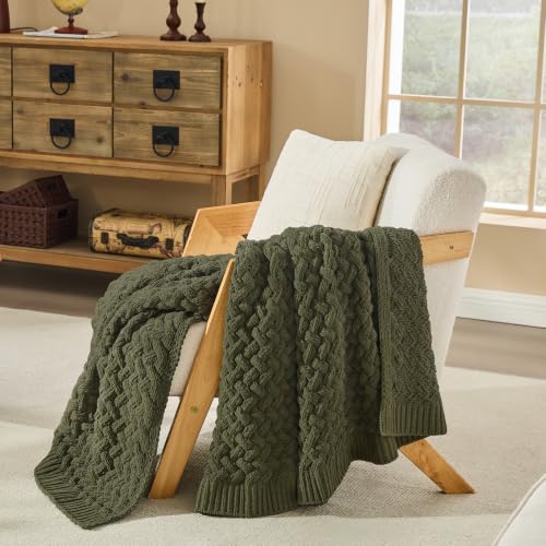 Muted Olive Chunky Knit Throw Blanket,Extra Thick Cozy Sofa Blanket 50x60 - color: Muted Olive, size: 50"x60"