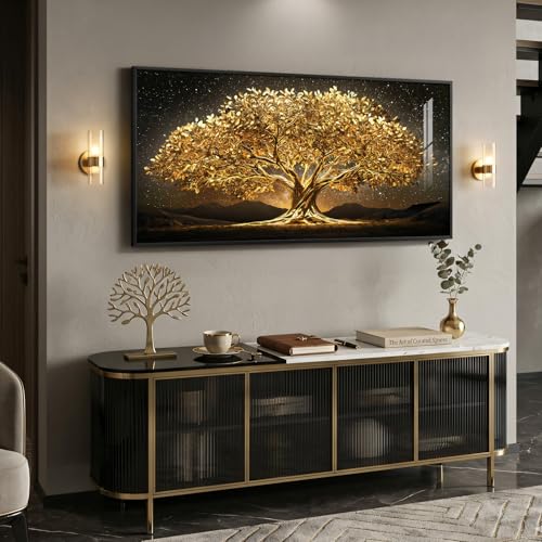 Large Framed Black and Gold Tree of Life Wall Art for Living Room, 60x30 In - color: Black and Gold, size: 60"L x 30"W
